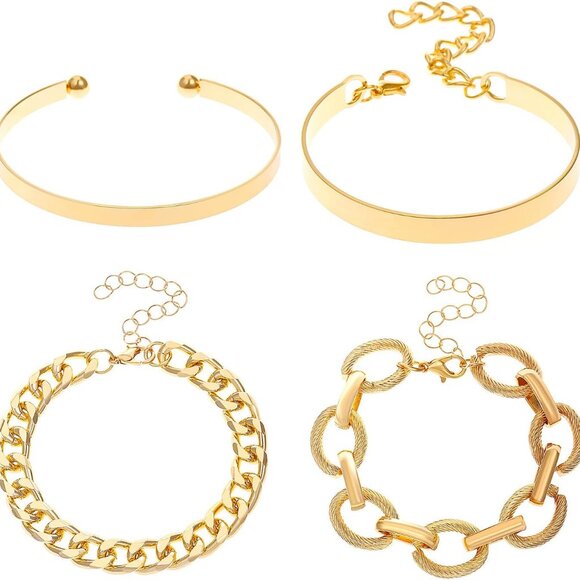 Chunky Gold Bracelets for Women Boho Stackable Bangle Cuff Bracelet Set Layered - Picture 7 of 7